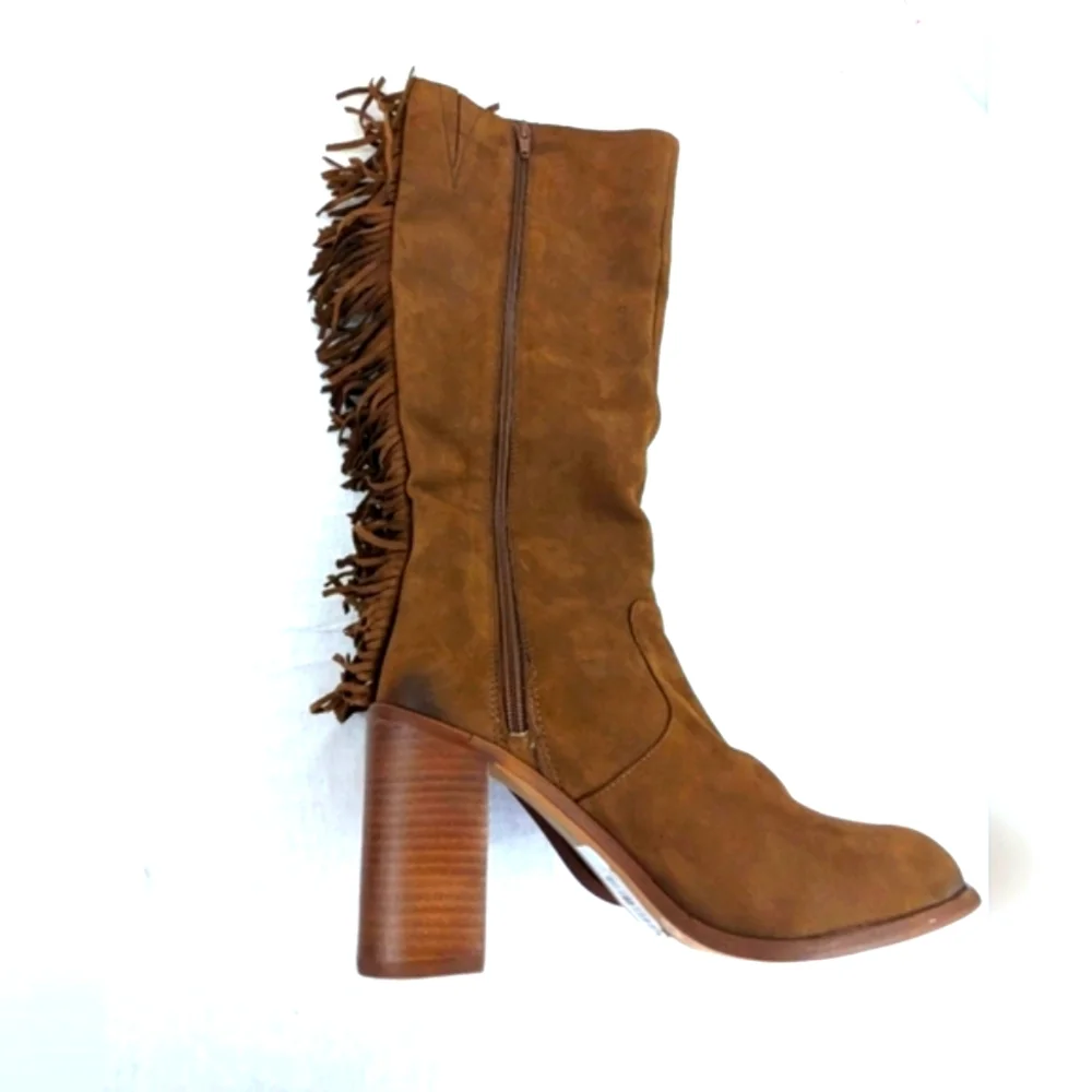 Gianni Bini Brown Suede Leather Fringe Boots Size 8 3.5